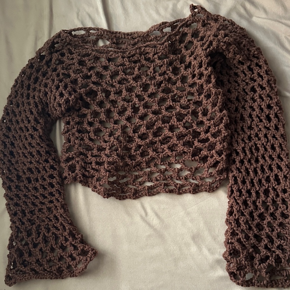 Brown Crochet Knit Sweater